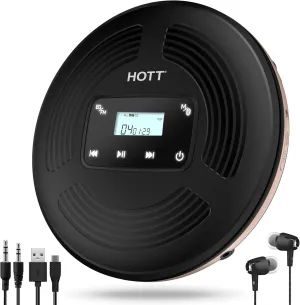 HOTT Portable CD Player with Bluetooth and FM Transmitter with Touch Buttons Backlight,Rechargeable Discman Player with AUX Cable,CD Player Shockproof for Car CD903TF