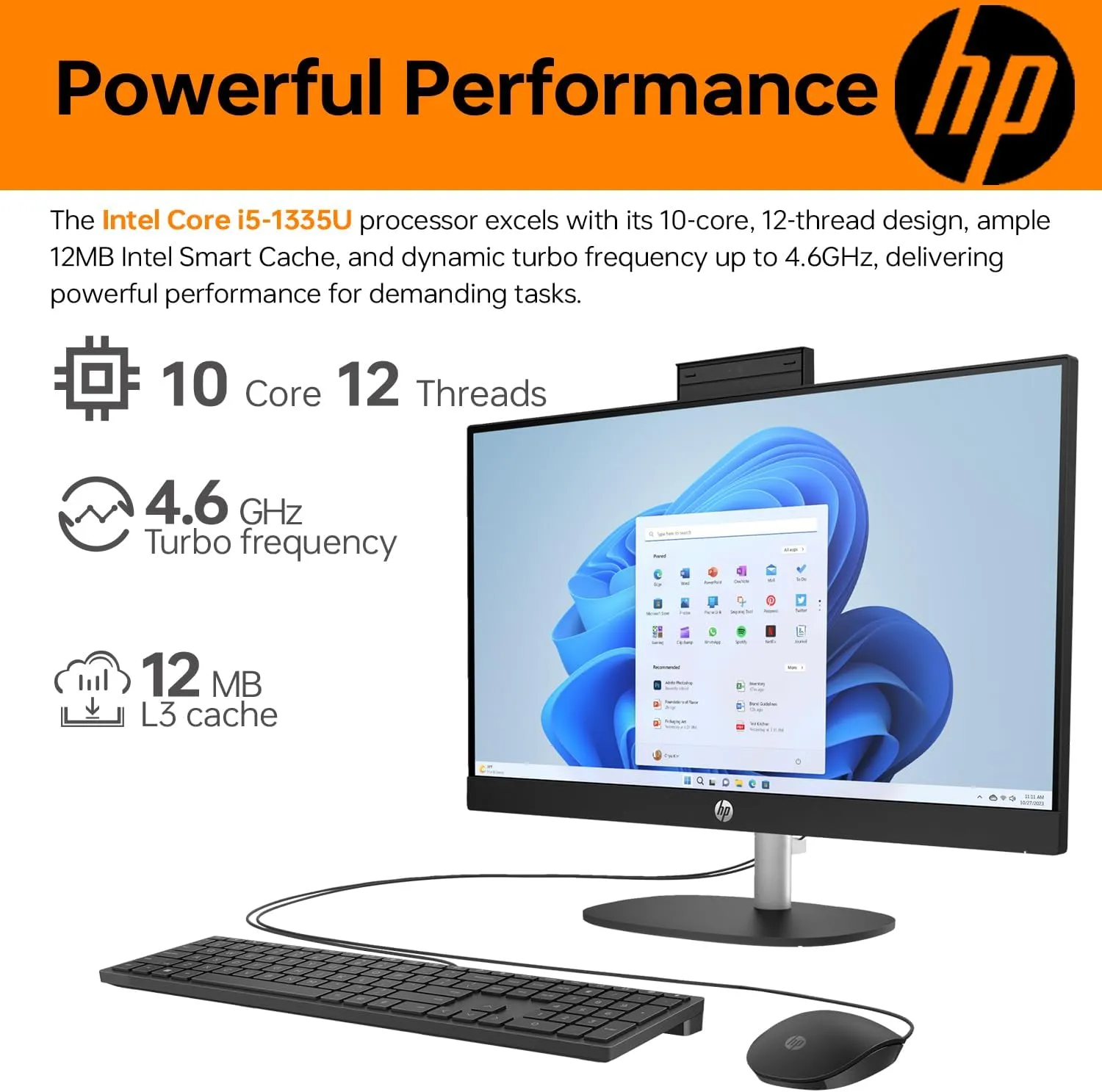 HP 24 i5 Essential All-in-One Desktop, 23.8" FHD IPS, Intel i5-1335U, 64GB RAM, 4TB SSD, 1080p Webcam, 310 Black Wired Keyboard and Mouse Combo, Bundle with ADATA Technology P10000QCD Power Bank