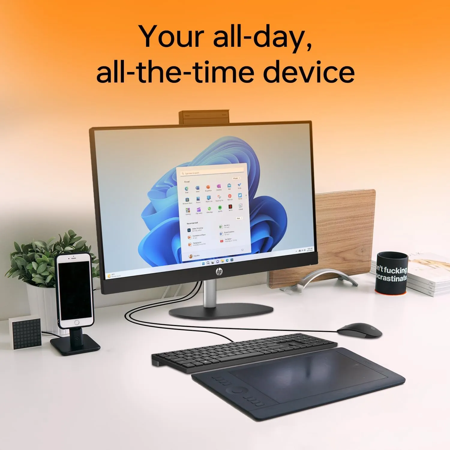 HP 24 i5 Essential All-in-One Desktop, 23.8" FHD IPS, Intel i5-1335U, 64GB RAM, 4TB SSD, 1080p Webcam, 310 Black Wired Keyboard and Mouse Combo, Bundle with ADATA Technology P10000QCD Power Bank