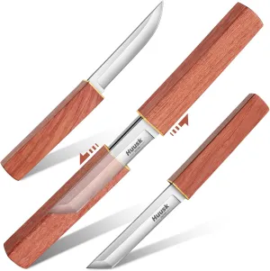 Huusk Camping Knife Fixed Blade 2 In 1 D2 Steel Japanese Samurai Knife for Men Bushcraft Knife for Outdoor Hiking Fishing