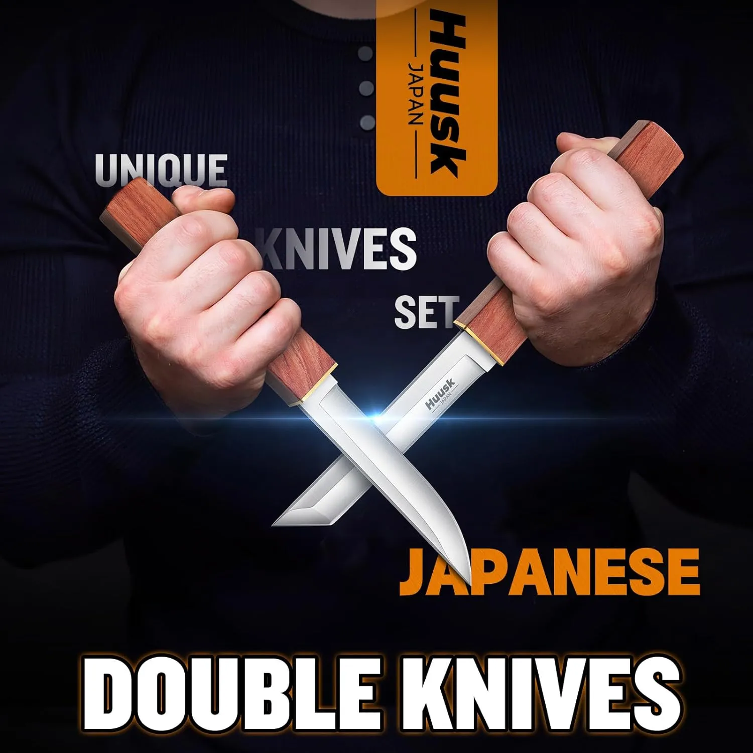 Huusk Camping Knife Fixed Blade 2 In 1 D2 Steel Japanese Samurai Knife for Men Bushcraft Knife for Outdoor Hiking Fishing