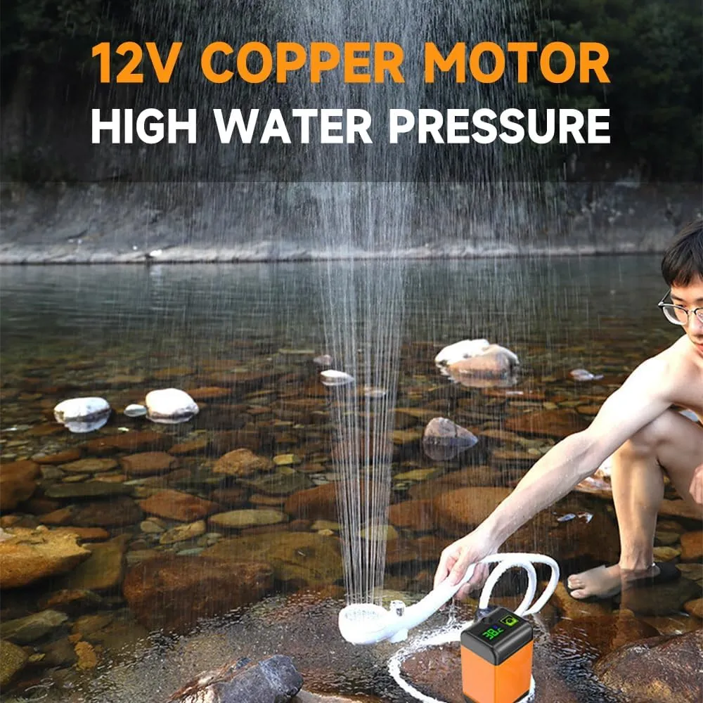 HXBER Outdoor Camping Shower Pump with ligent Digital Display Electric Portable Camping Shower