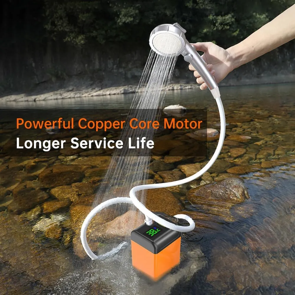 HXBER Outdoor Camping Shower Pump with ligent Digital Display Electric Portable Camping Shower