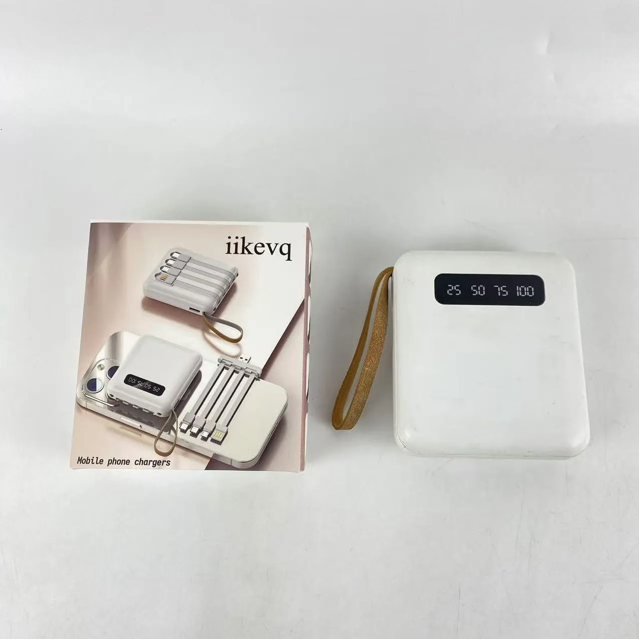 iikevq Battery chargers for mobile phones, Portable Charger with Built in Cables, Portable Charger with Cords Wires Slim 10000mAh Travel Battery Pack 3 Outputs 1 Inputs 3A Fast Charging Power Bank