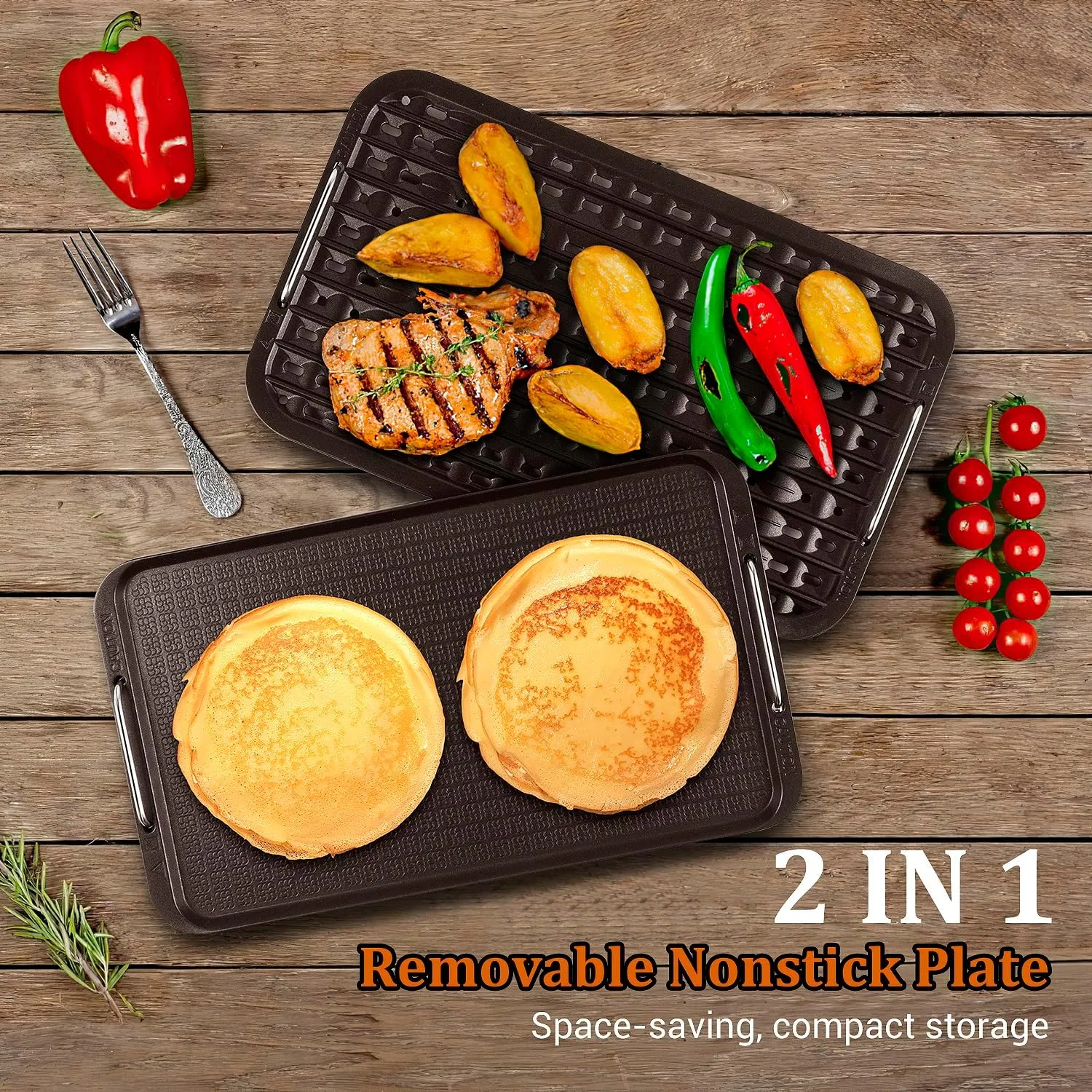 Indoor Smokeless Grill, Techwood 1500W Electric Indoor Grill with Tempered Glass Lid, Portable Non-stick BBQ Korean Grill, Turbo Smoke Extractor Technology, Drip Tray& Double Removable Plate, Black
