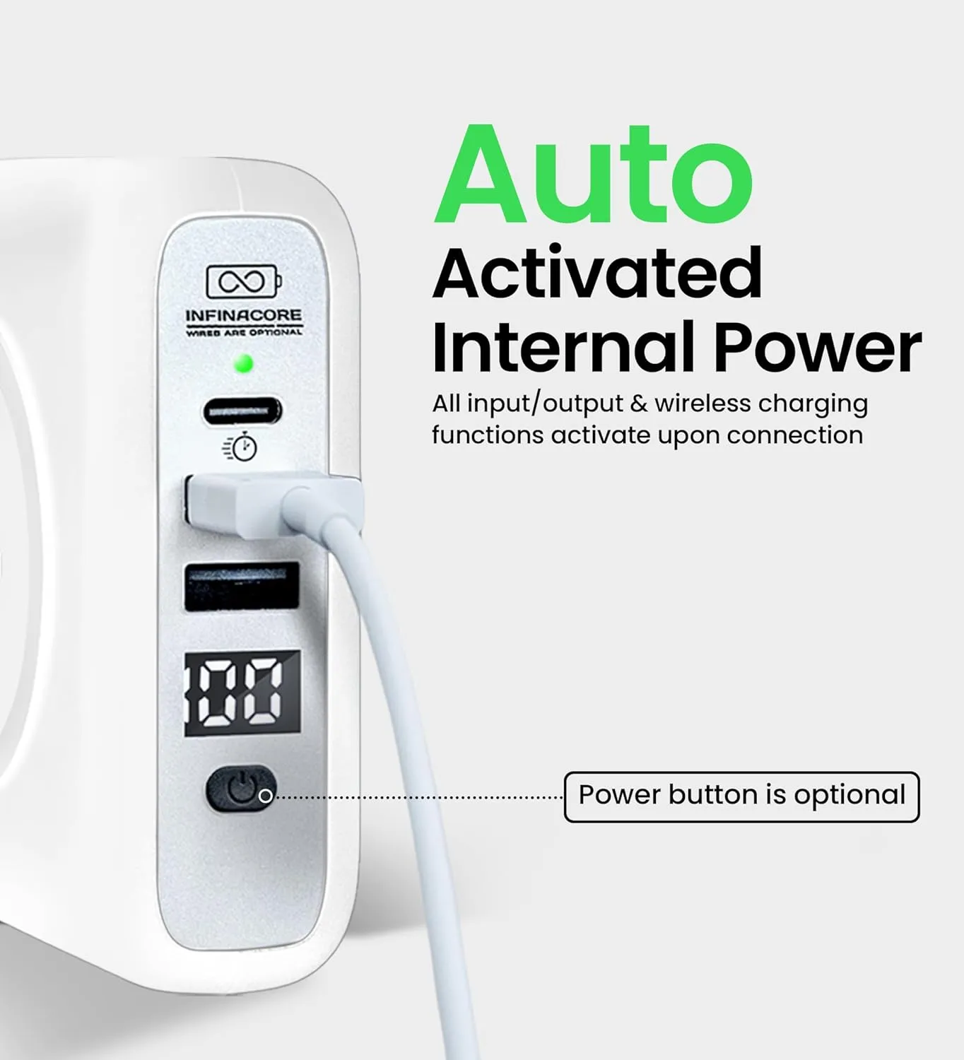 InfinaCore P3 8000mAh Portable Charger - 4-in-1 Fast Charging Power Bank Compatible w/iPhone - 18W Qi-Compatible USB C Charger Block w/UK/EU Adapters - Travel Battery Pack w/Foldable Plug - White
