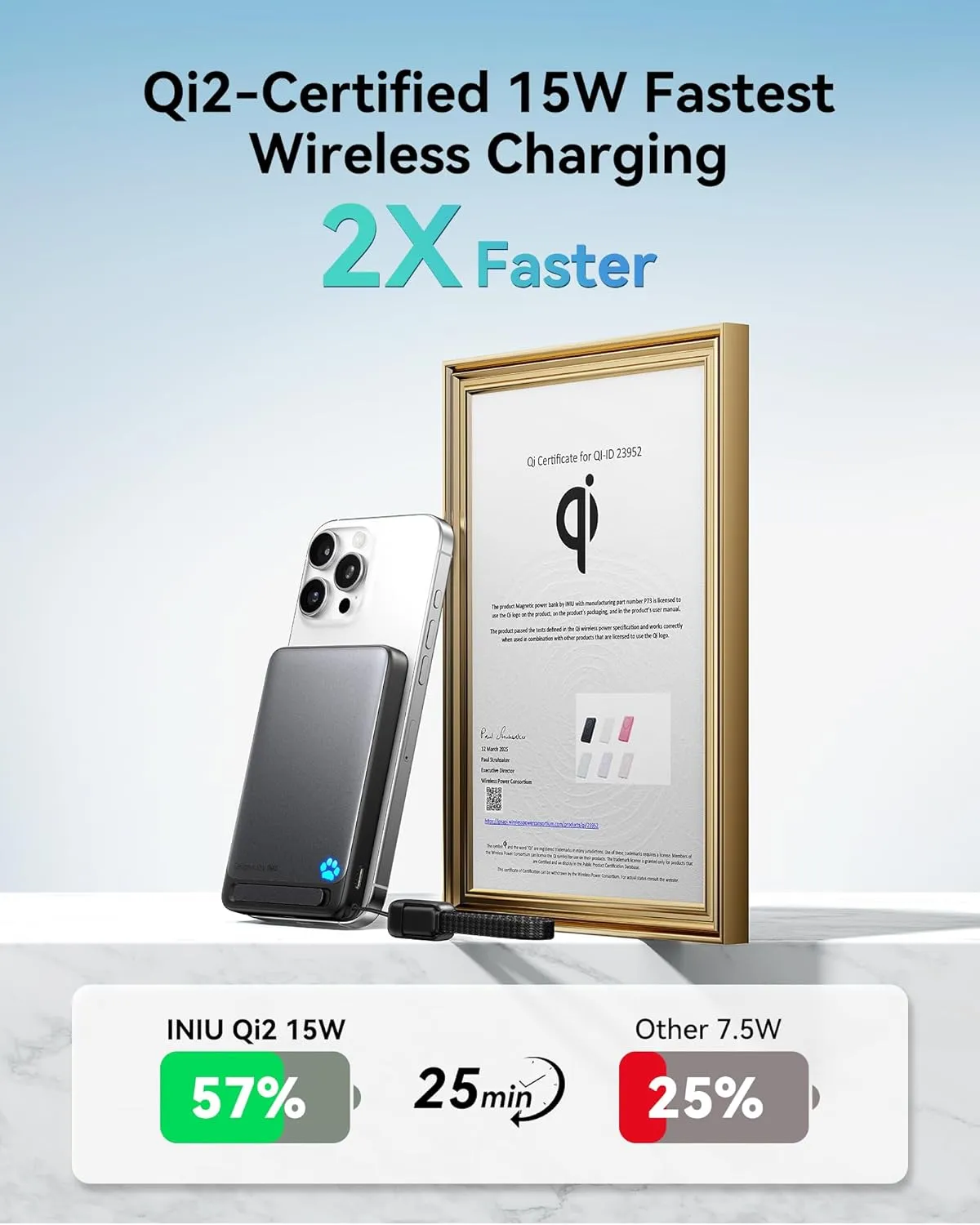INIU Magnetic Portable Charger, Ultra Slim Qi2 Certified 10000mAh 45W Fast Charging Power Bank, Wireless Battery Pack with Foldable Stand, Phone Charger Only for iPhone 16/15/14/13/12 Series, Blue