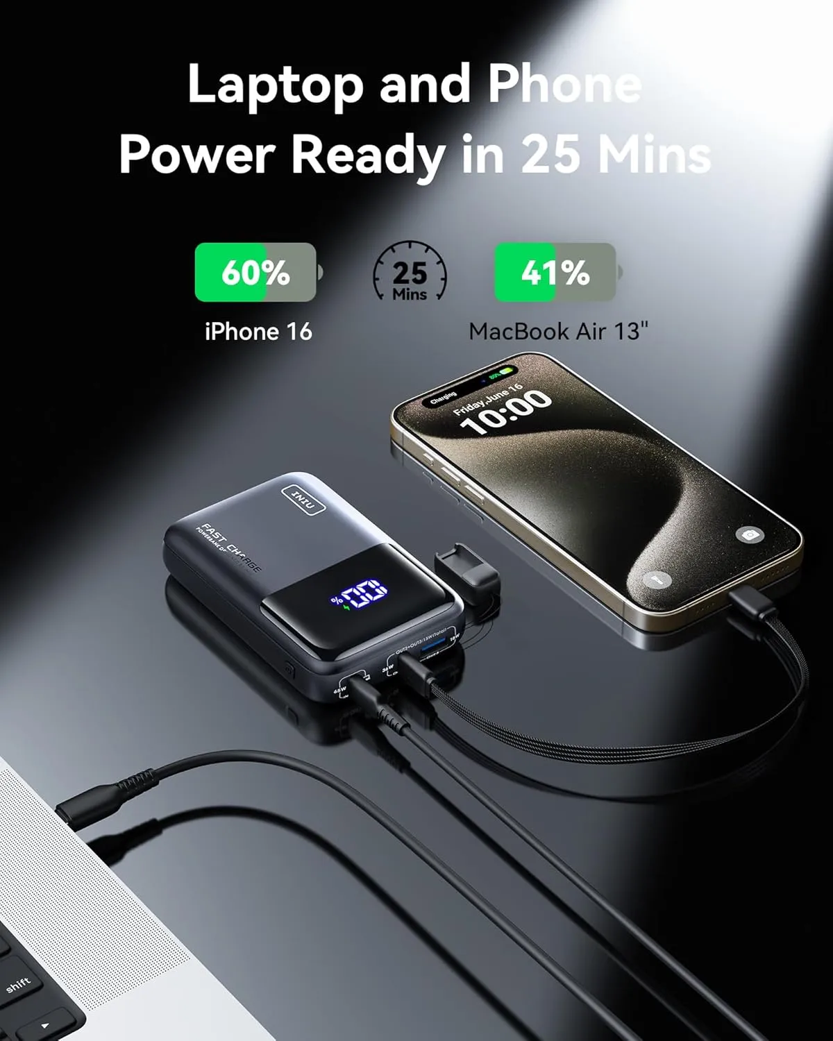 INIU Power Bank, 20000mAh 65W Ultra Compact USB C Laptop Portable Charger, PD QC Fast Charging 3-Output External Battery Pack for Laptop MacBook iPad Tablet Steam Deck iPhone 16 15 14 Pro Samsung S22
