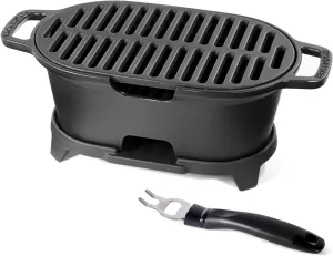 IronMaster Mini 100% Cast Iron Hibachi Grill, Tabletop Small Portable Charcoal Grill for Outdoor Camping, Japanese BBQ Grill Grate Surface 11" x 6.7 "