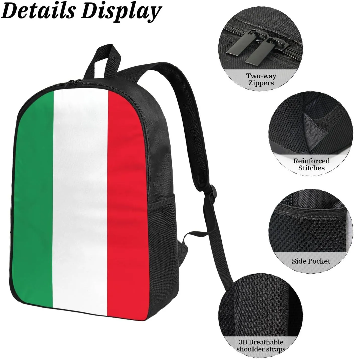 Italian Flag Backpack Crossbody Lunch Bag Pencil Case 3Pcs Set Lightweight Double Shoulder Bag With Insulated Lunch Box Pen Bags