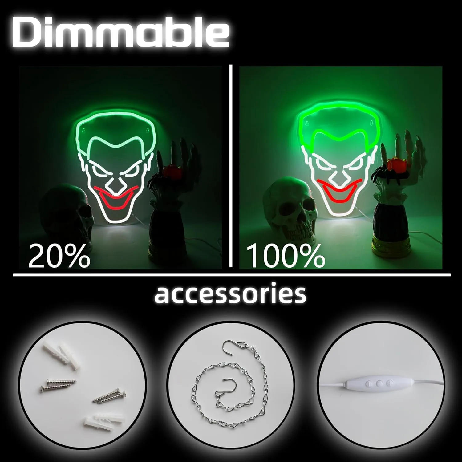 Joker Neon Sign USB Powered for Room Decor, LED Neon Light Sign Dimmable for Wall Art, Anime Neon Sign for Kids Bedroom Man Cave Birthday Gift 14 * 10.4 Inches