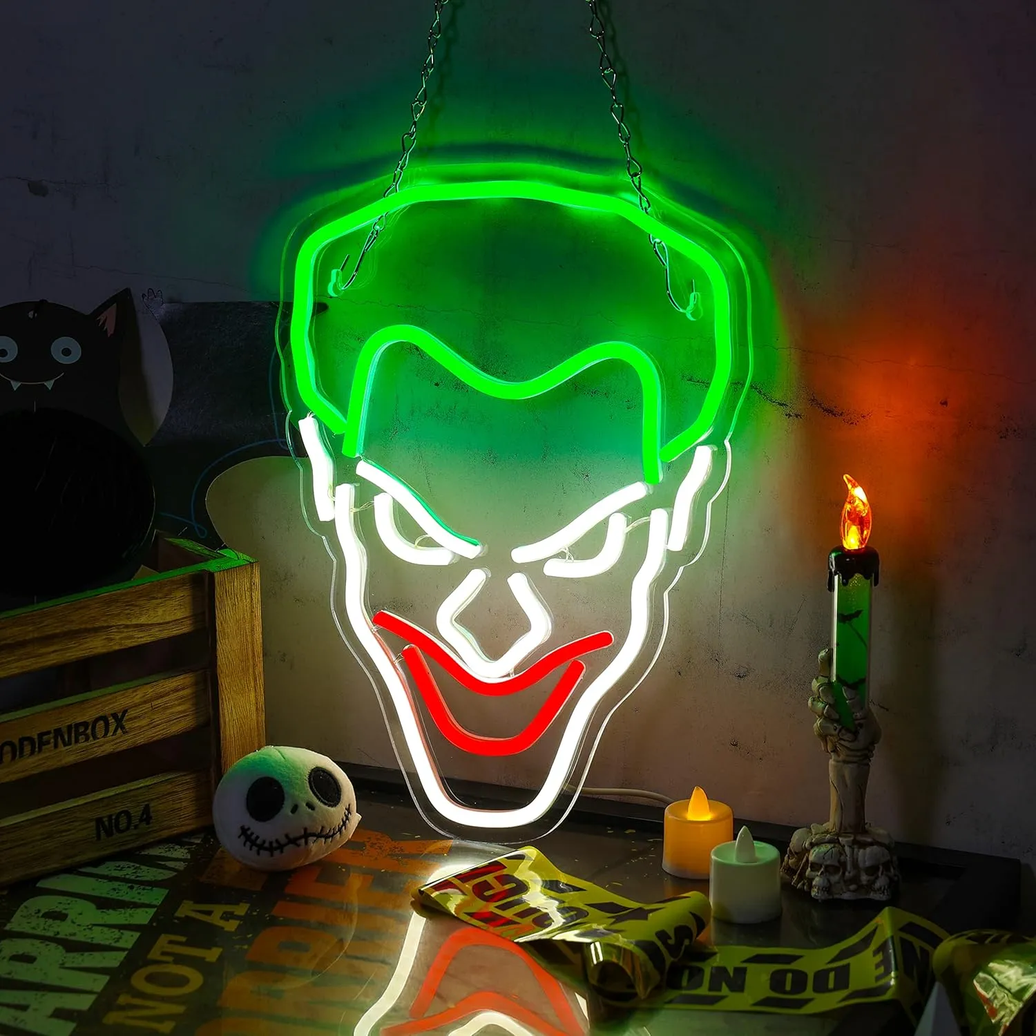 Joker Neon Sign USB Powered for Room Decor, LED Neon Light Sign Dimmable for Wall Art, Anime Neon Sign for Kids Bedroom Man Cave Birthday Gift 14 * 10.4 Inches