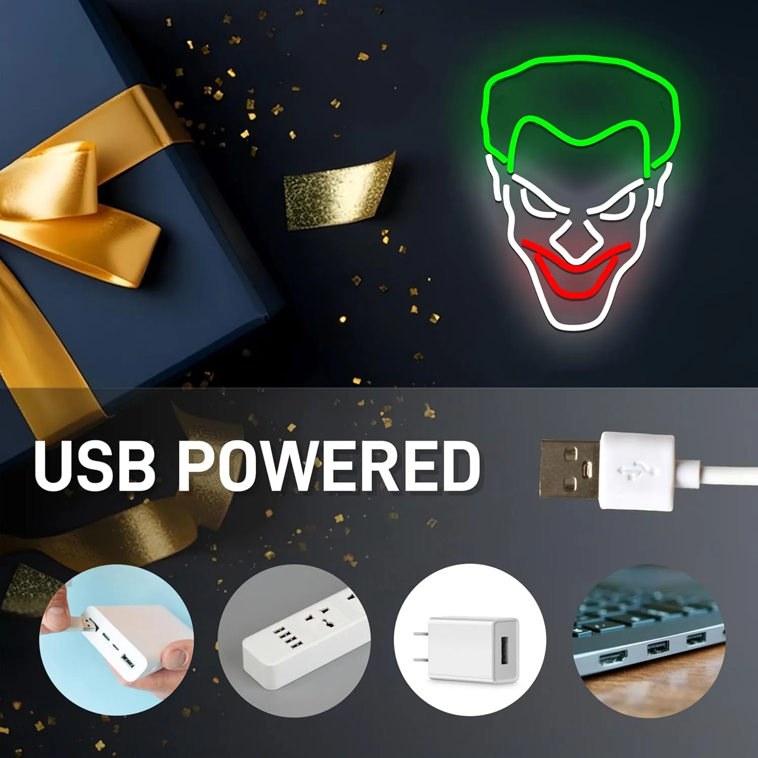 Joker Neon Sign USB Powered for Room Decor, LED Neon Light Sign Dimmable for Wall Art, Anime Neon Sign for Kids Bedroom Man Cave Birthday Gift 14 * 10.4 Inches