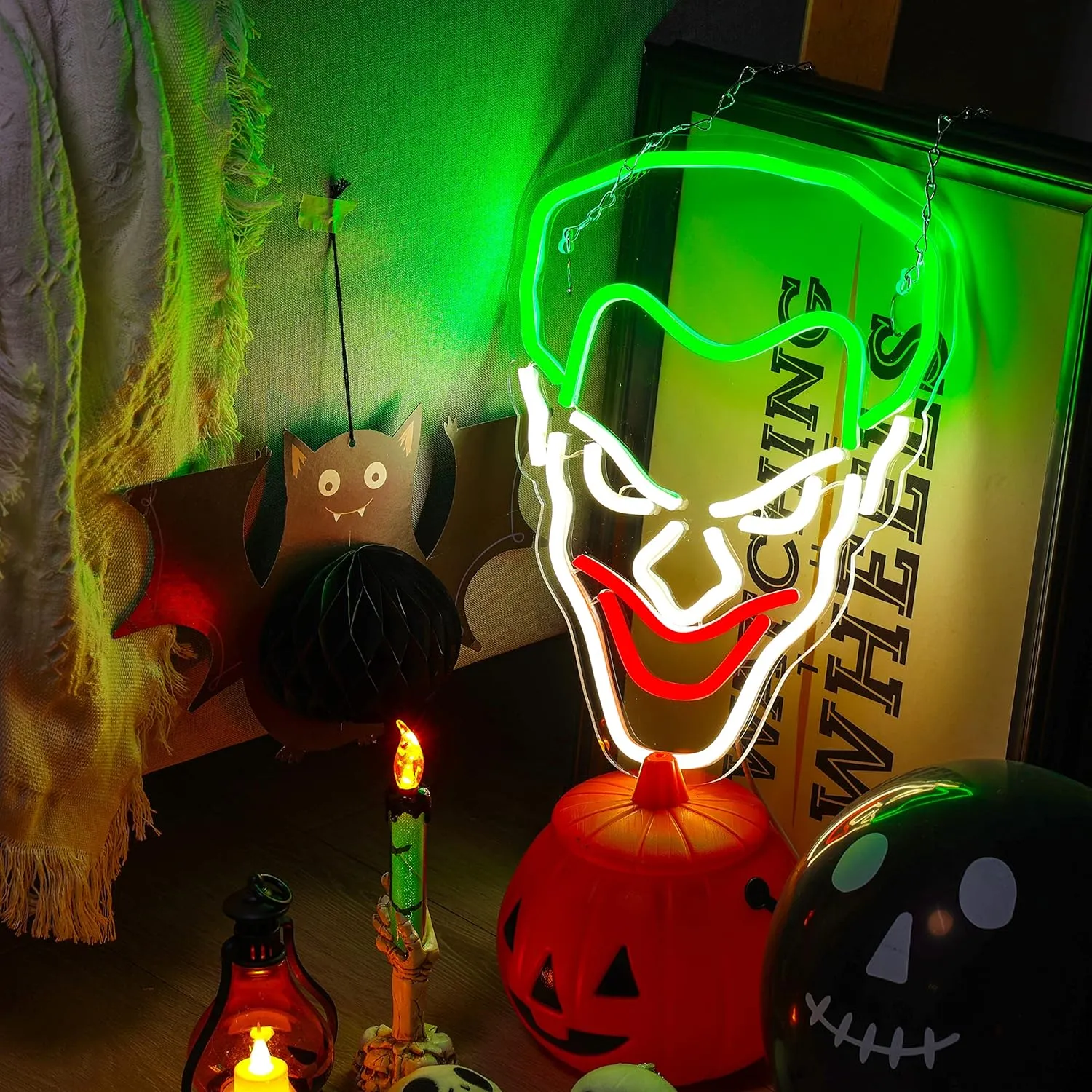 Joker Neon Sign USB Powered for Room Decor, LED Neon Light Sign Dimmable for Wall Art, Anime Neon Sign for Kids Bedroom Man Cave Birthday Gift 14 * 10.4 Inches