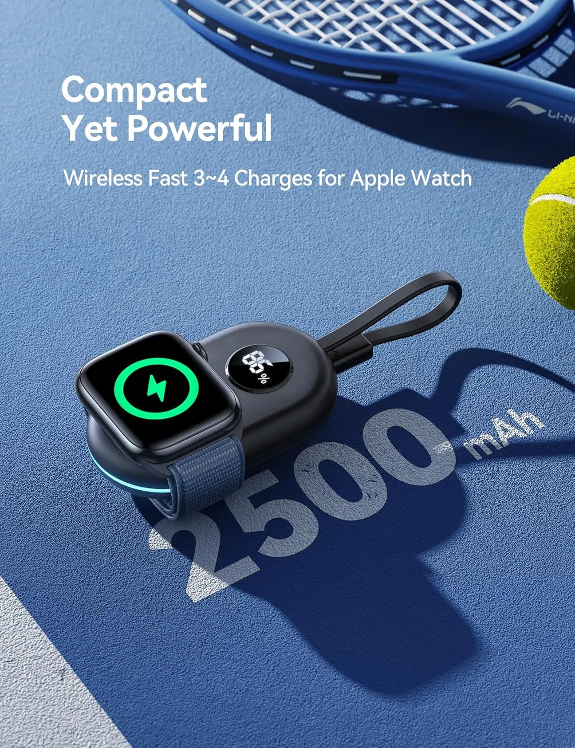 JOYROOM Portable Charger for Apple Watch 10, 2500mAh Fast Charging iWatch Charger KeyChain USB C Cable, Magnetic Wireless Travel Power Bank for Apple Watch Series 9/8/7/6/SE/5/4/3/2/Nike/Ultra/Ultra 2