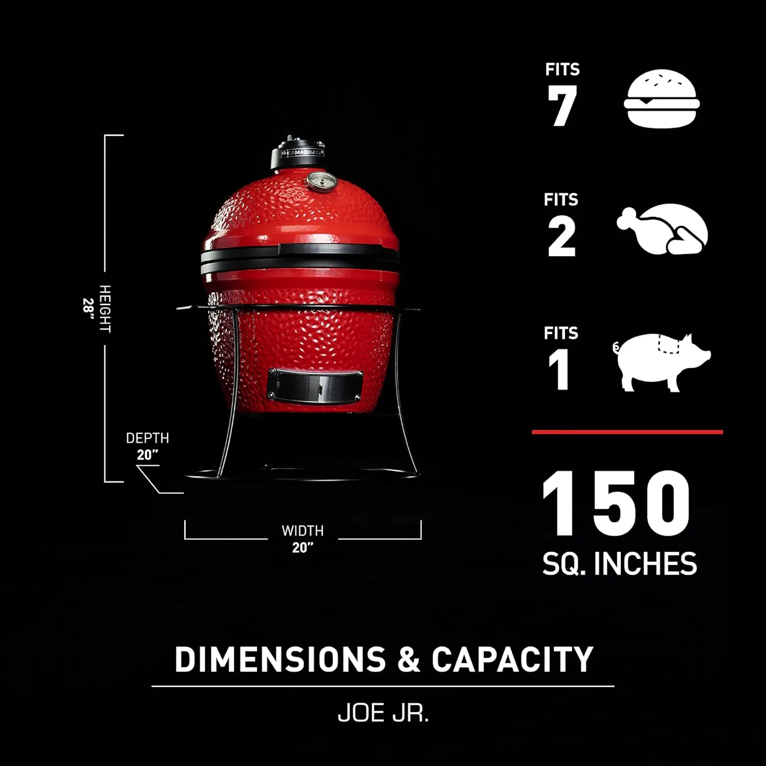 Kamado Joe Joe Jr 13.5-inch Portable Ceramic Charcoal Grill with Grill Stand, Stainless Steel Cooking Grate, Heat Deflectors and Ash Tool in Red, Model KJ13RH
