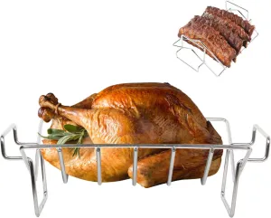KAMaster V-Shaped Turkey Roasting Rack,Stainless Steel Rib Rack for Smoking and Grilling,Dual-Purpose Turkey Rack/Rib Rack for Big Green Egg,Kamado Grill Joe,Weber,Primo,Vision and etc.