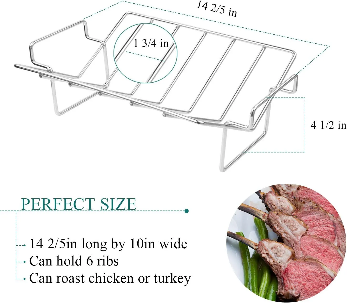 KAMaster V-Shaped Turkey Roasting Rack,Stainless Steel Rib Rack for Smoking and Grilling,Dual-Purpose Turkey Rack/Rib Rack for Big Green Egg,Kamado Grill Joe,Weber,Primo,Vision and etc.