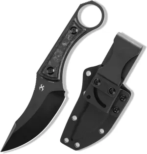 KANSEPT Niko Fixed blade Knife with Sheath, 3.54'' Black TiCn Coated D2 Blade and Carbon Fiber with Frag Pattern Handle, Adjustable Kydex Sheath for EDC, Fixed Knifes for Camping Hiking Fishing G004A1