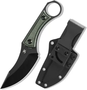 KANSEPT Niko Fixed blade Knife with Sheath, 3.54'' Black TiCn Coated D2 Blade and Green Micarta with Frag Pattern Handle, Adjustable Kydex Sheath for EDC,Fixed Knifes for Camping Hiking Fishing G004A2