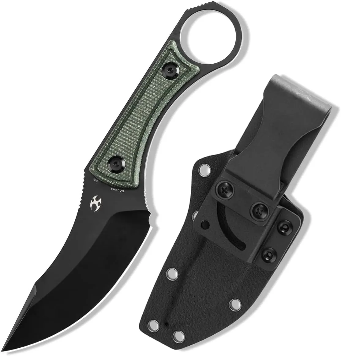 KANSEPT Niko Fixed blade Knife with Sheath, 3.54'' Black TiCn Coated D2 Blade and Green Micarta with Frag Pattern Handle, Adjustable Kydex Sheath for EDC,Fixed Knifes for Camping Hiking Fishing G004A2