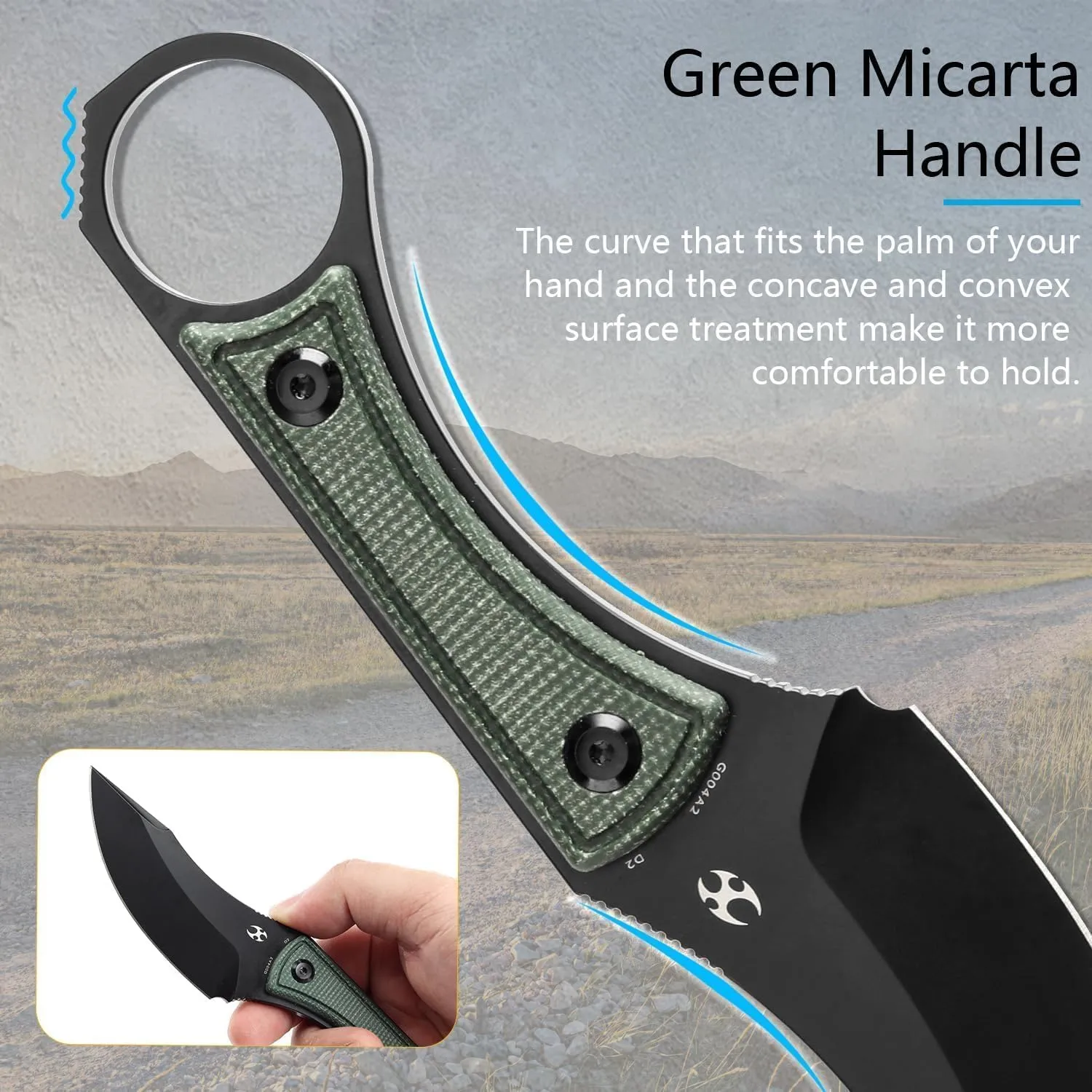 KANSEPT Niko Fixed blade Knife with Sheath, 3.54'' Black TiCn Coated D2 Blade and Green Micarta with Frag Pattern Handle, Adjustable Kydex Sheath for EDC,Fixed Knifes for Camping Hiking Fishing G004A2