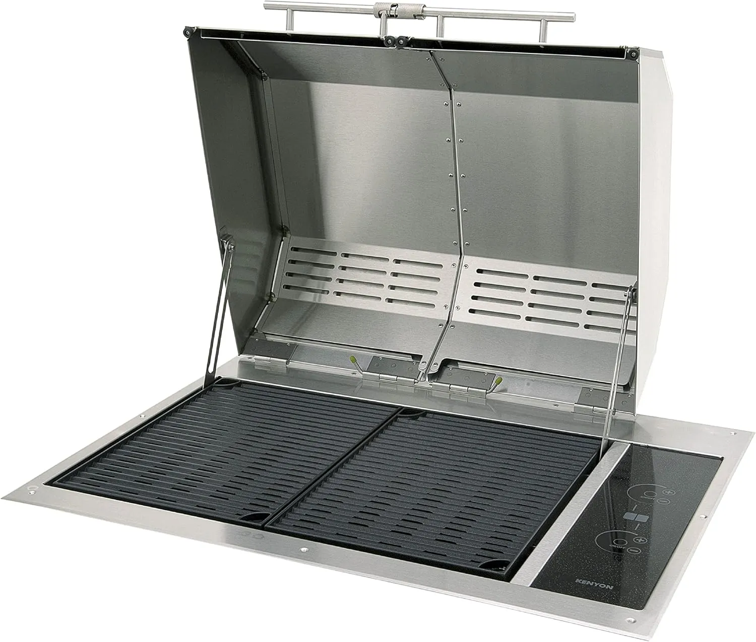Kenyon Texan Built-In Electric Grill, UL-Approved For Indoor And Outdoor Use, Stainless Steel Body, Rust-Proof Grill, Quick Heat Up, Alternative For Gas And Charcoal Grill, Dishwasher Safe Grates