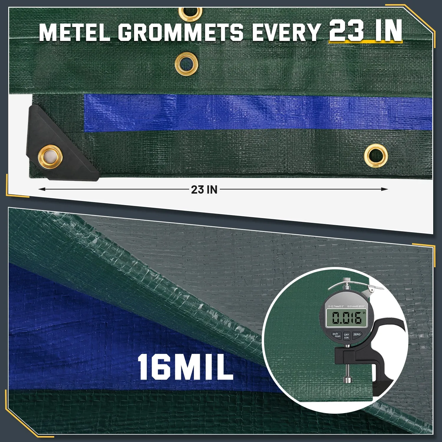 Kesfitt Tarp Heavy Duty Waterproof 8x10FT,16 Mil Thick Tarps (Green/Blue)