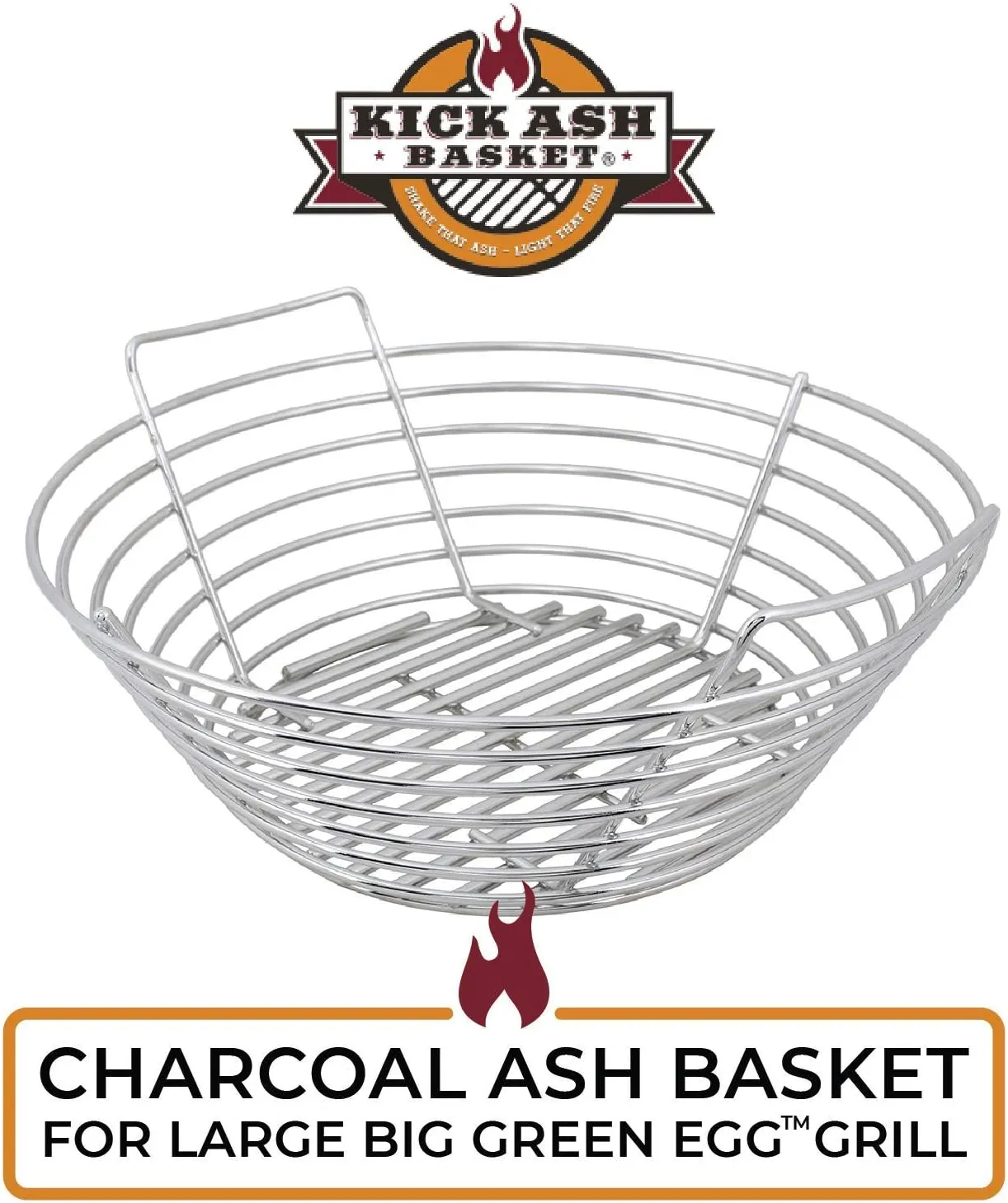 Kick Ash Basket Stainless Steel Charcoal Ash Basket, Fits Big Green Egg Grill, Large - Designed in Wisconsin