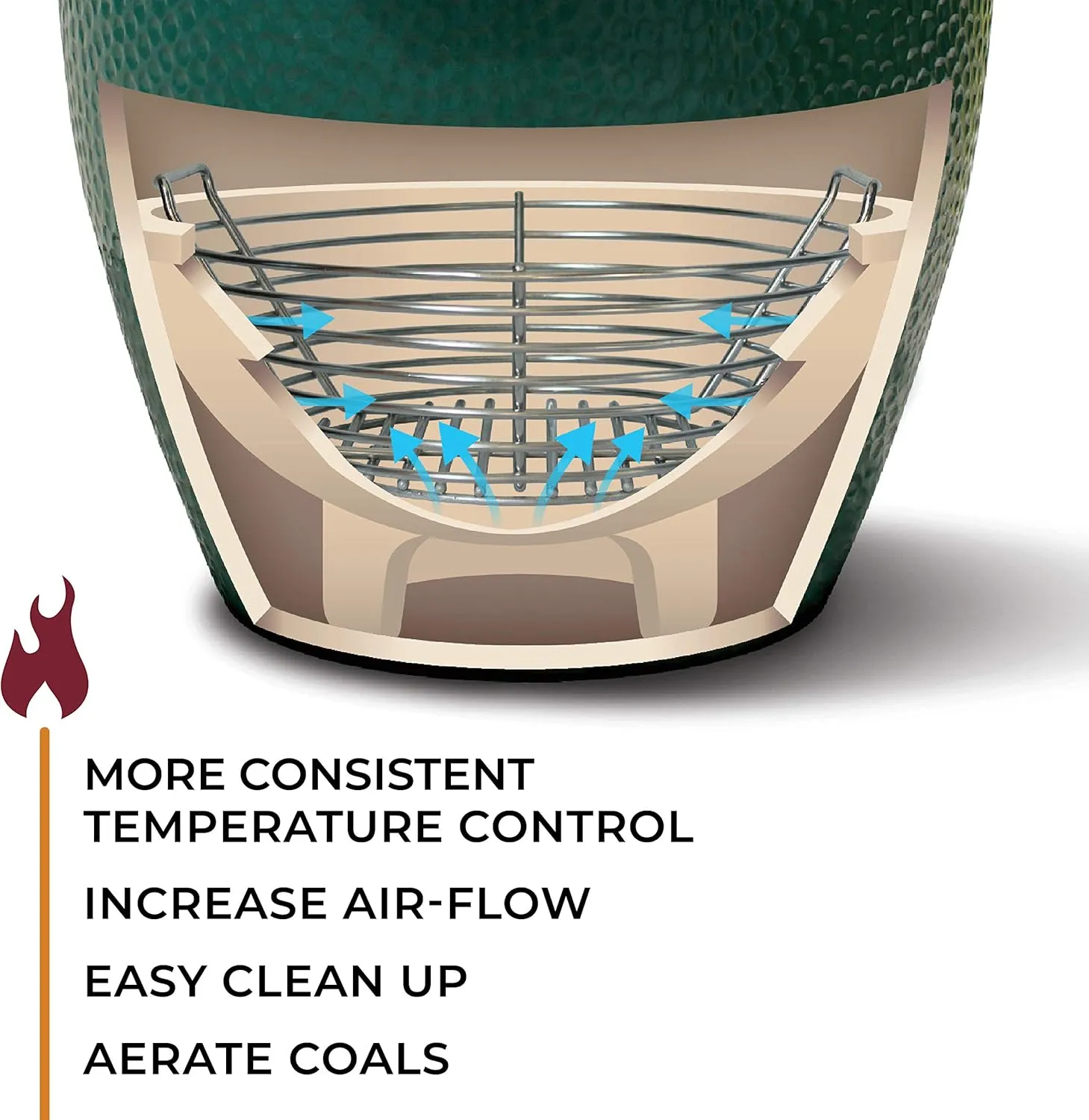 Kick Ash Basket Stainless Steel Charcoal Ash Basket, Fits Big Green Egg Grill, Large - Designed in Wisconsin