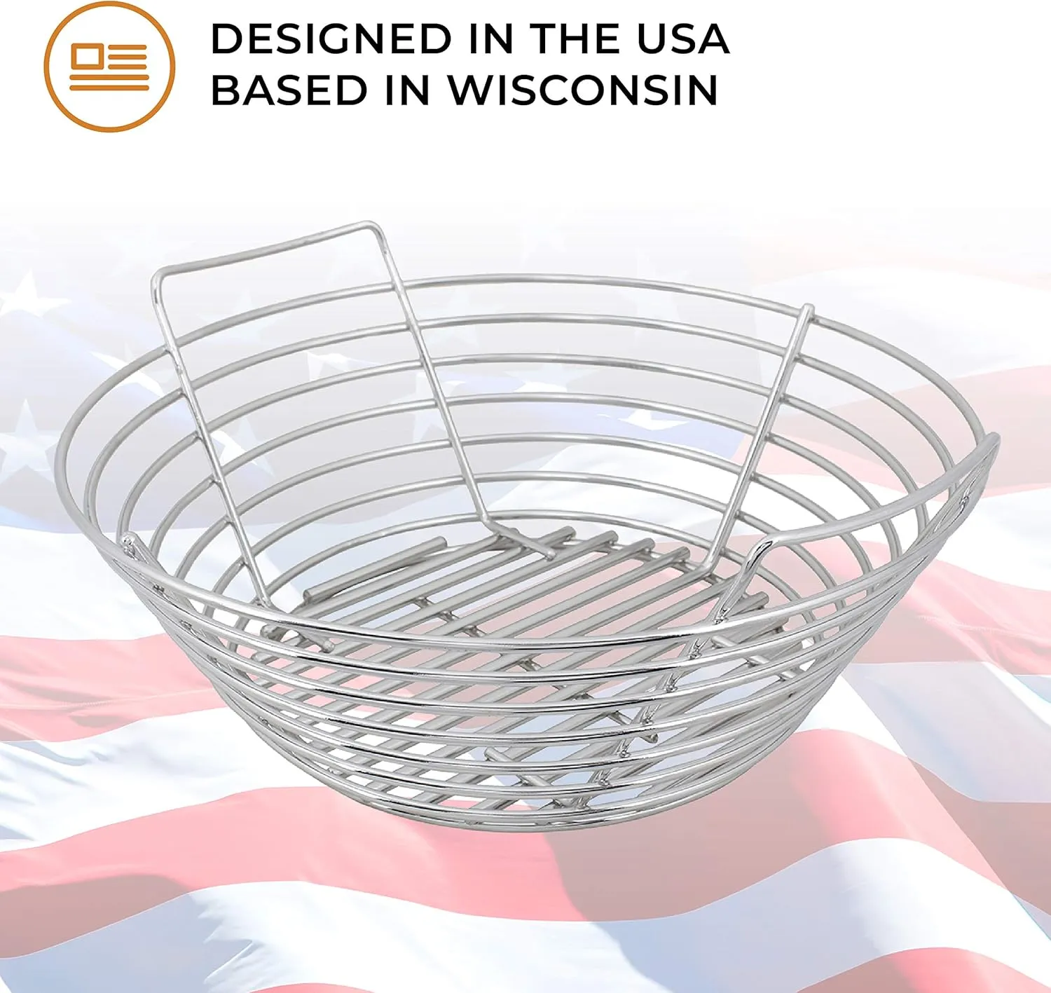 Kick Ash Basket Stainless Steel Charcoal Ash Basket, Fits Big Green Egg Grill, Large - Designed in Wisconsin