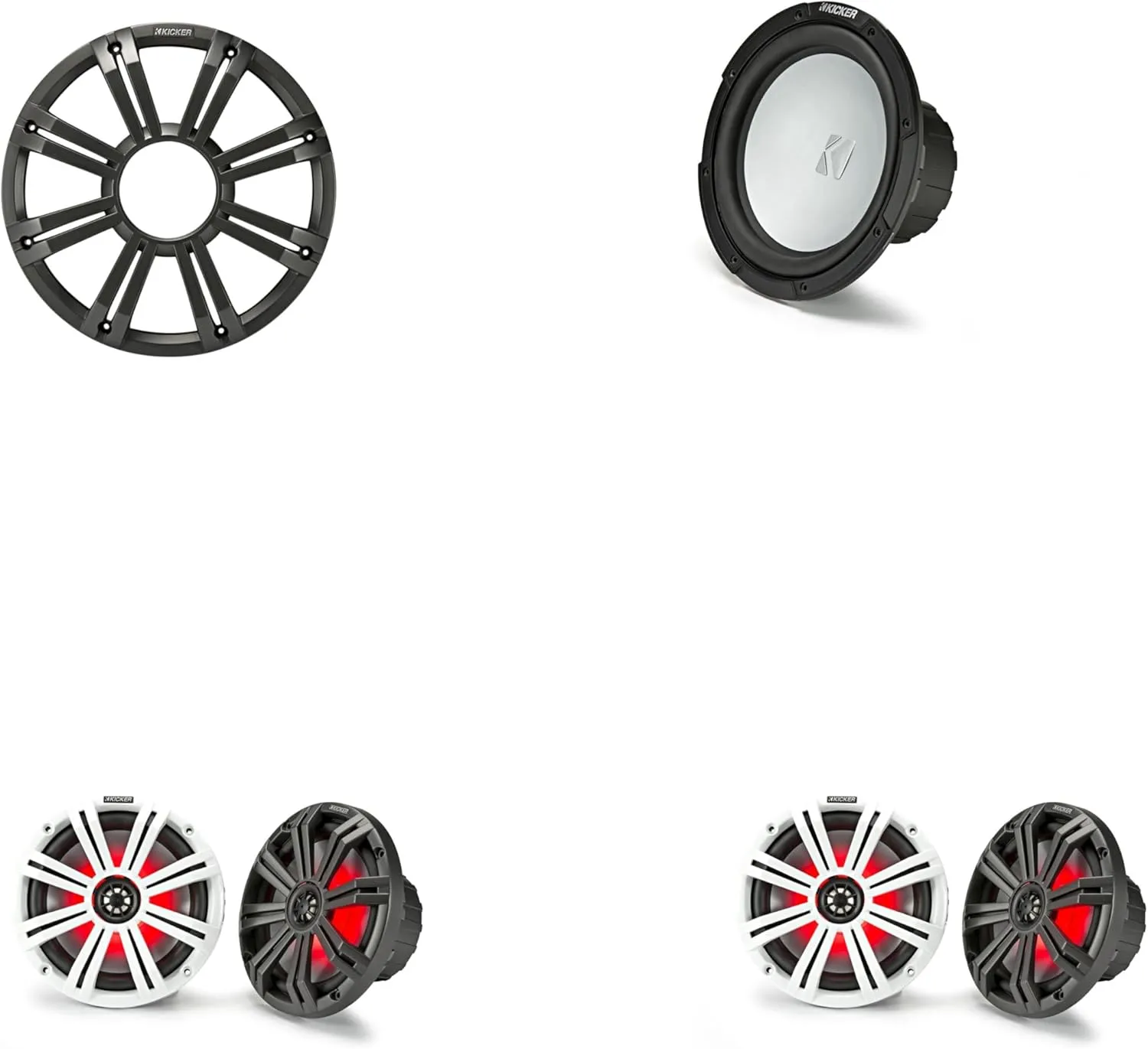 Kicker Marine (2) 45KM84L 8" & 45KMF102 w/Charcoal Grill, LED Marine Audio Upgrade