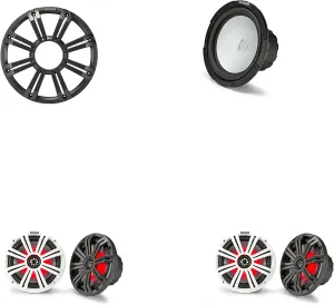 Kicker Marine (2) 45KM84L 8" & 45KMF102 w/Charcoal Grill, LED Marine Audio Upgrade