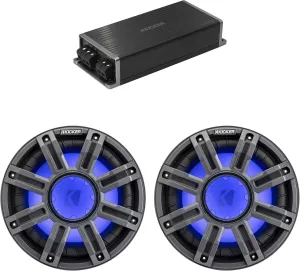 Kicker Marine KPX500.1 Powersports Amp & (2) 10" 4 Ohm Premium Marine Free-Air Subwoofer (Charcoal Grill)