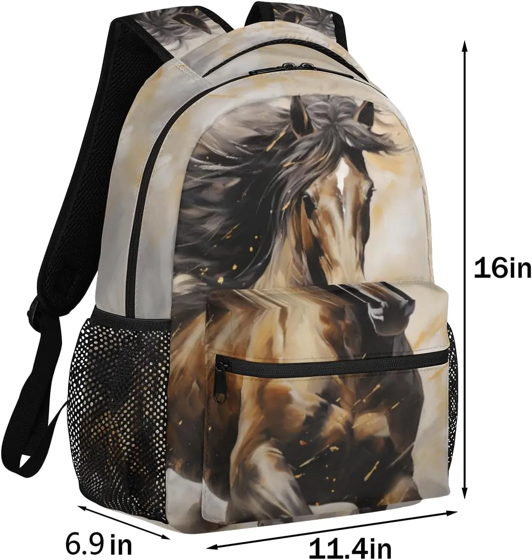 Kids School Backpacking Horse Animal Watercolor Backpack for Teens Girls & Boys Middle School Aesthetic Students Bookbag 16 in Cute Lightweight Gym Travel Bag Sports Schoolbag