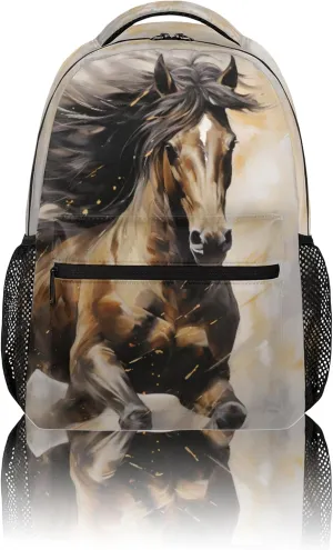 Kids School Backpacking Horse Animal Watercolor Backpack for Teens Girls & Boys Middle School Aesthetic Students Bookbag 16 in Cute Lightweight Gym Travel Bag Sports Schoolbag