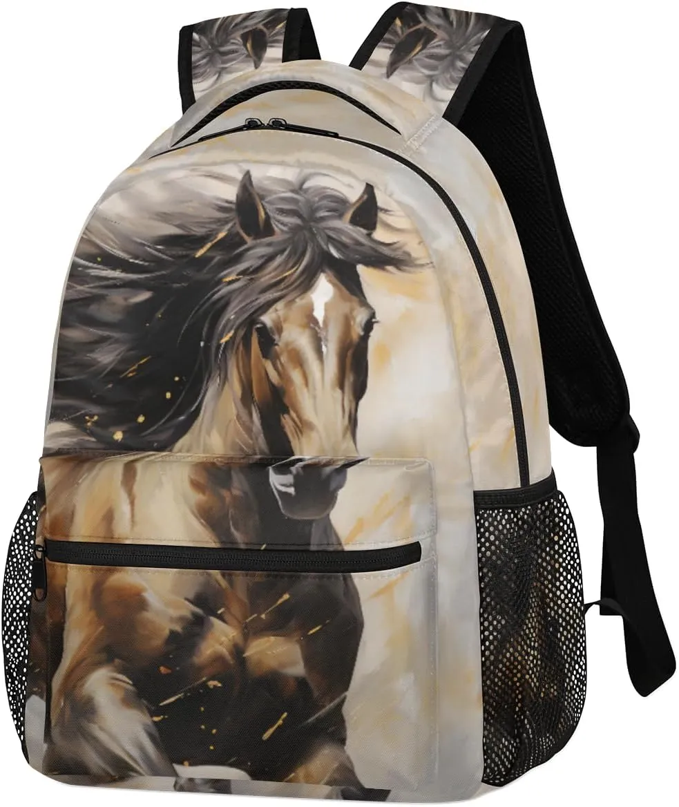 Kids School Backpacking Horse Animal Watercolor Backpack for Teens Girls & Boys Middle School Aesthetic Students Bookbag 16 in Cute Lightweight Gym Travel Bag Sports Schoolbag