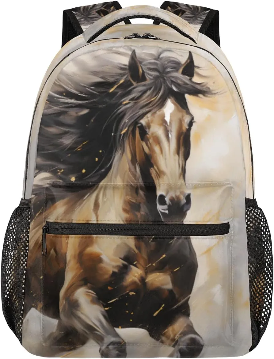 Kids School Backpacking Horse Animal Watercolor Backpack for Teens Girls & Boys Middle School Aesthetic Students Bookbag 16 in Cute Lightweight Gym Travel Bag Sports Schoolbag
