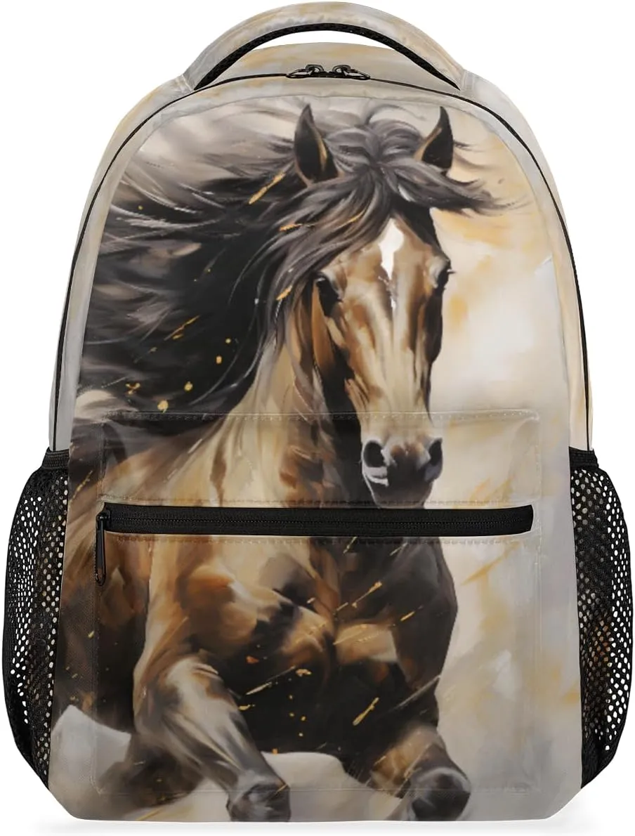 Kids School Backpacking Horse Animal Watercolor Backpack for Teens Girls & Boys Middle School Aesthetic Students Bookbag 16 in Cute Lightweight Gym Travel Bag Sports Schoolbag