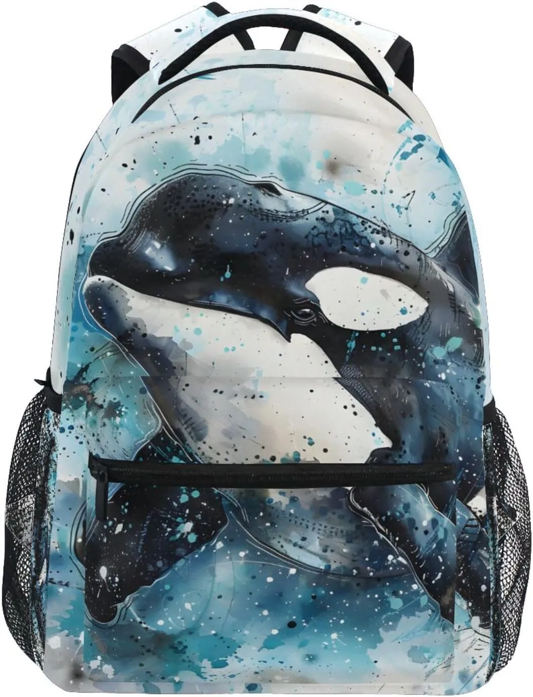 Killer Whale Watercolor School Kids Backpack for Boys Girls Laptop Backpack Lightweight Travel Bag for Women Men