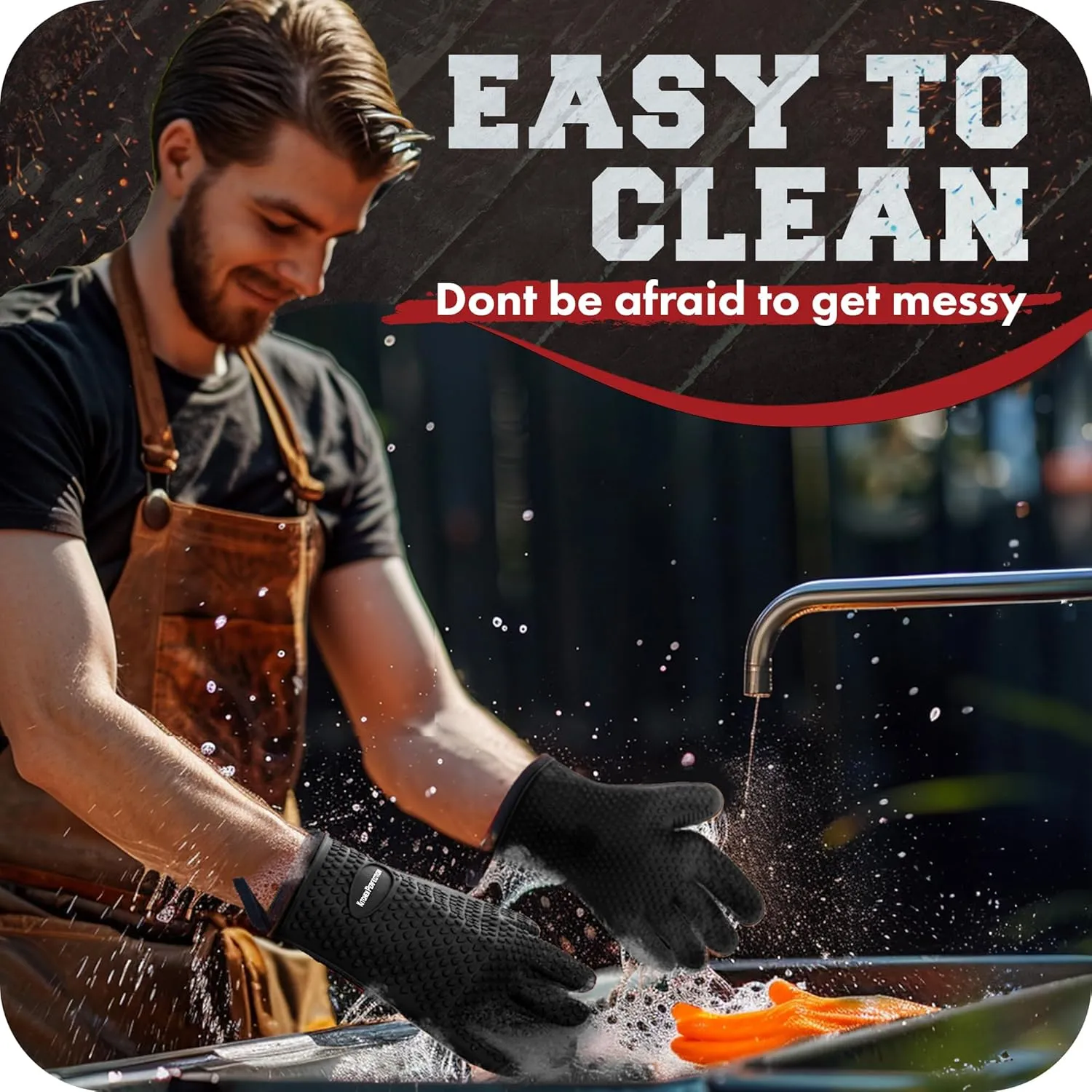 KITCHEN PERFECTION S Silicone Smoker Oven Gloves -Extreme Heat Resistant BBQ Gloves -Handle Hot Food Right on Your Grill Fryer Pit|Waterproof Oven Mitts |Superior Value Set 3 Bonuses