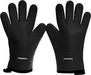 KITCHEN PERFECTION S Silicone Smoker Oven Gloves -Extreme Heat Resistant BBQ Gloves -Handle Hot Food Right on Your Grill Fryer Pit|Waterproof Oven Mitts |Superior Value Set 3 Bonuses
