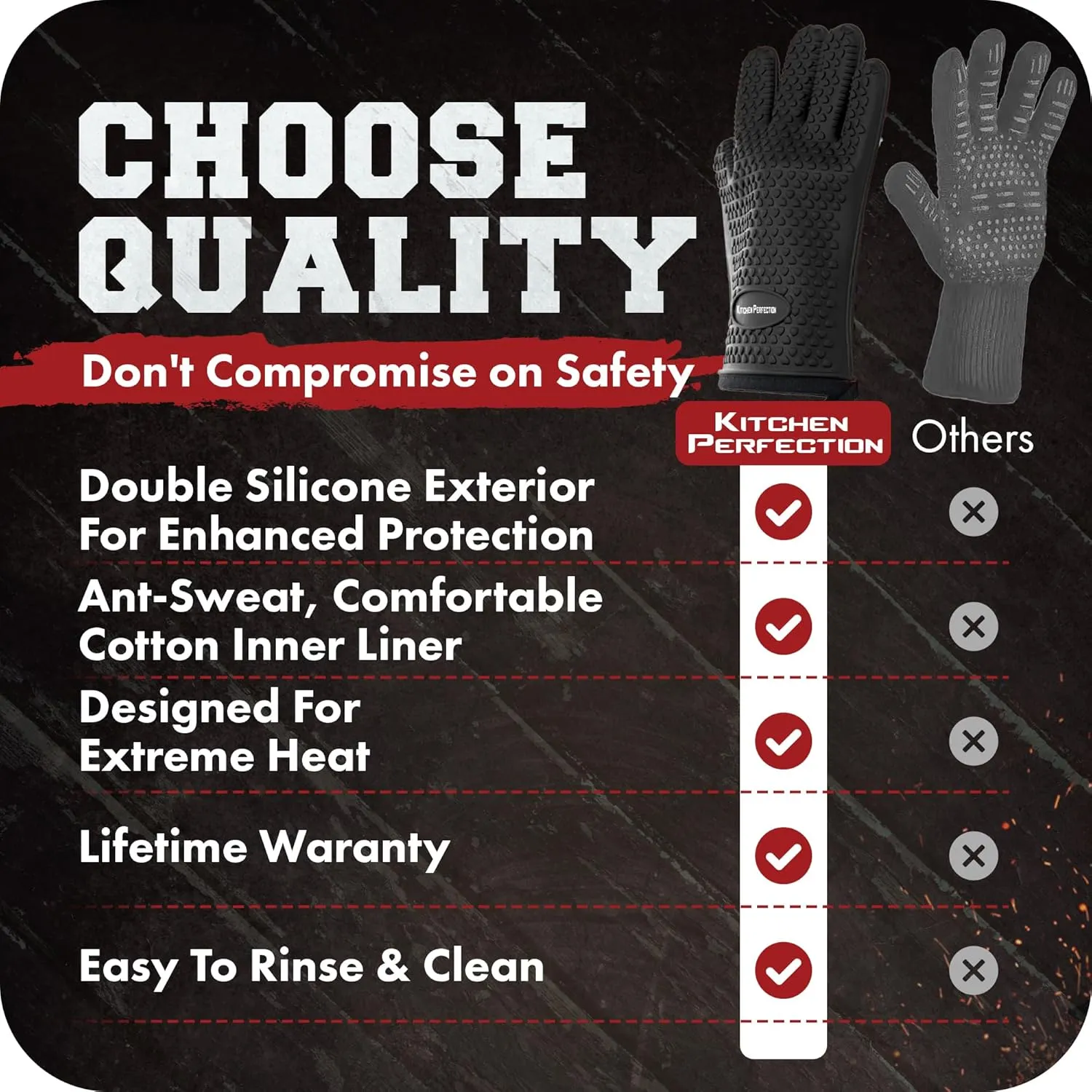 KITCHEN PERFECTION S Silicone Smoker Oven Gloves -Extreme Heat Resistant BBQ Gloves -Handle Hot Food Right on Your Grill Fryer Pit|Waterproof Oven Mitts |Superior Value Set 3 Bonuses
