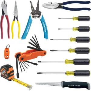Klein Tools 80088 Tradesman Fixed Blade Driver and Plier Kit with Wire Stripper, Made in USA, Tape Measure, Accessories for Jobsite Needs, 14-Piece