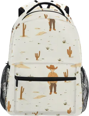 KLL Backpacks for Women Men Fashion Laptop Bag with Chest Strap for College Work Western Cowboy Boho Cactus Cowboy Vast Wilderness