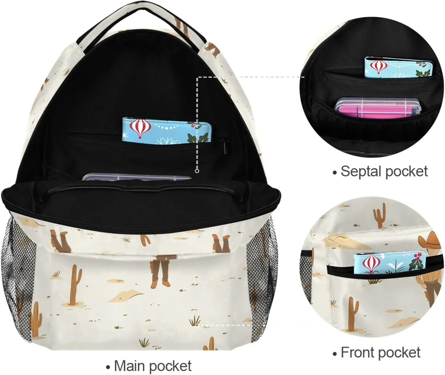 KLL Backpacks for Women Men Fashion Laptop Bag with Chest Strap for College Work Western Cowboy Boho Cactus Cowboy Vast Wilderness