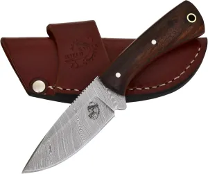 Knives Ranch Fixed Blade EDC Knife with Horizontal Carry Sheath – Damascus Blade – Cowboy Essential with Leather Sheath Stabilized Rosewood Handle (4402-IRW)