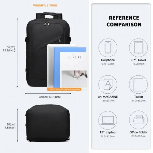 Kono Lightweight Cabin Bag Travel Business Backpack - Black