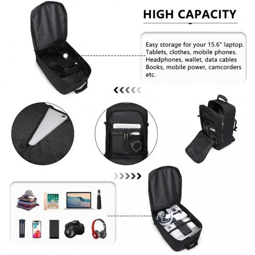 Kono Lightweight Cabin Bag Travel Business Backpack - Black