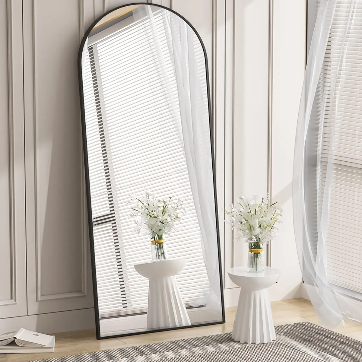Koonmi 30"x71" Arched Full Length Mirror, Black Large Floor Mirror with Aluminum Alloy Frame Standing Hanging or Leaning Wall-Mounted Full Body Mirror for Living Room and Bedroom